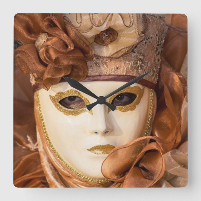 Horloge Carrée Costume de carnaval orange, Venise (Recto)