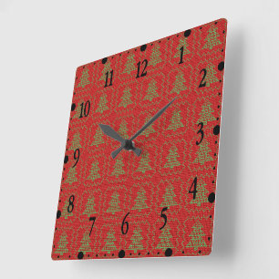 Horloge Carrée Cosy sapin de Noël affreux pull à damiers motif
