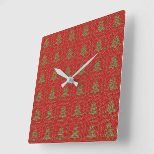 Horloge Carrée Cosy sapin de Noël affreux pull à damiers motif