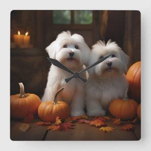 Horloge Carrée Coton De Tulear Chiot Automne Citrouille délice