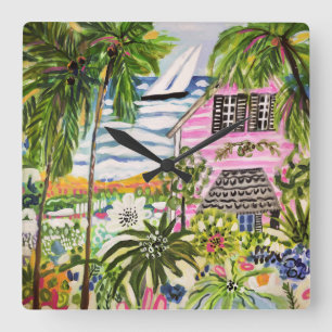 Horloge Carrée Cottage rose sur la baie I