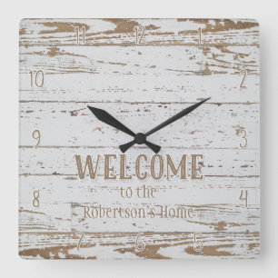 Horloge Carrée Cottage Style Welcome Wooden Fence Wood Board