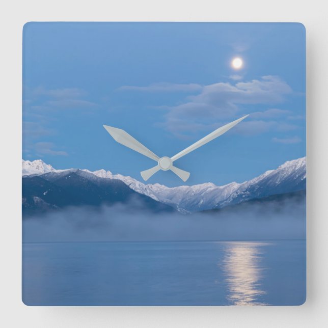 Horloge Carrée Coucher de lune | Seabeck, Washington (Recto)