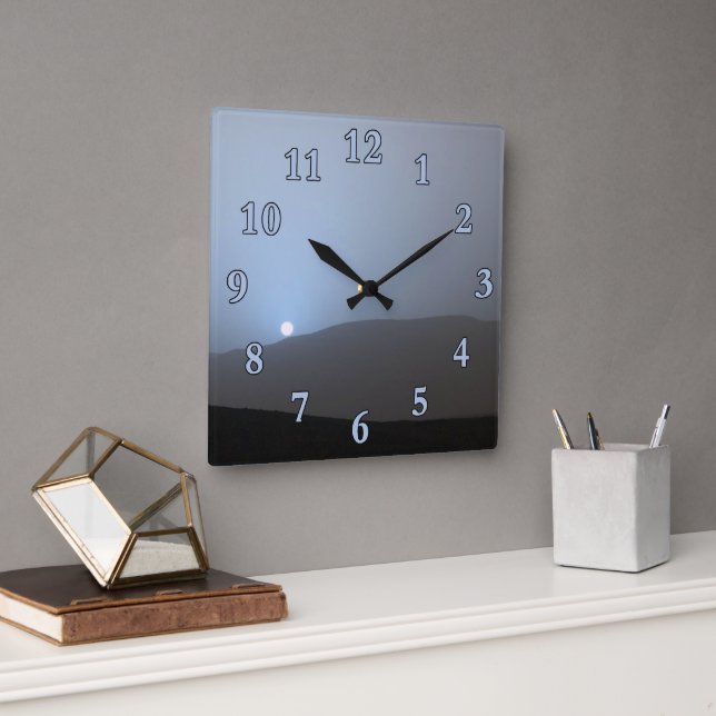 Horloge Carrée Coucher de soleil bleu martien (Bureau)