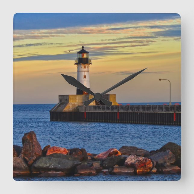 Horloge Carrée Coucher de soleil du phare (Recto)