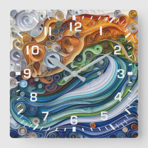 Horloge Carrée Coucher de soleil expressif aux vagues océaniques