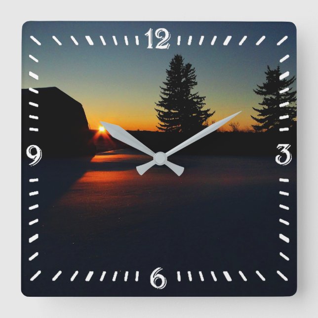 Horloge Carrée Coucher de soleil hivernal (Recto)