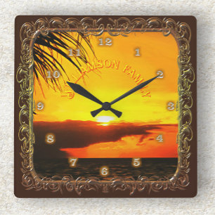 Horloge Carrée Coucher de soleil Malecon 2441 Famille