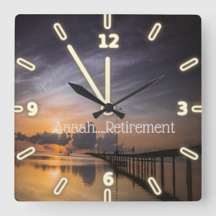 Horloge Carrée coucher de soleil, mer, Ahh retraite