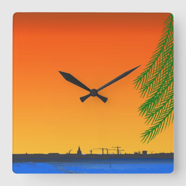 Horloge Carrée Coucher de soleil orange Nature   (Recto)