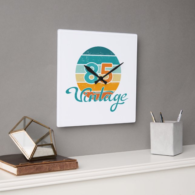 Horloge Carrée Coucher de soleil rétro 85 Vintage en détresse (Bureau)