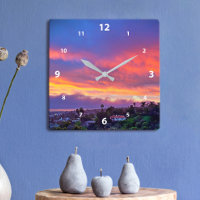 Coucher de soleil rose nuages bleus photo moderne