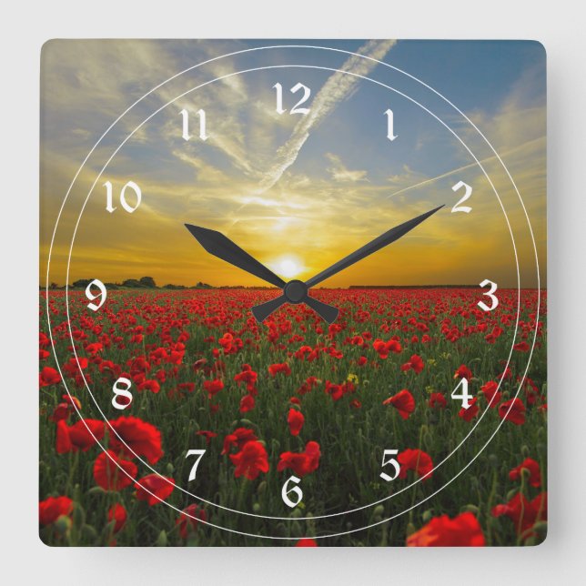 Horloge Carrée Coucher de soleil rouge (Recto)