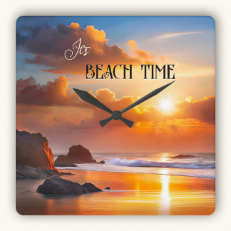 Horloge Carrée Coucher de soleil sur la plage