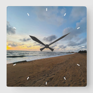 Horloge Carrée Coucher de soleil sur la plage Océan Décor côtier 