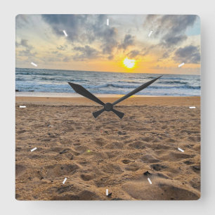 Horloge Carrée Coucher de soleil sur la plage Océan Décor côtier 