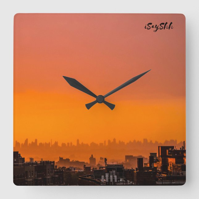 Horloge Carrée Coucher de soleil sur la ville (Recto)