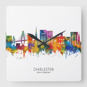 Horloge Carrée Coucher de soleil sur la ville de Charleston en Ca