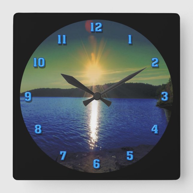 Horloge Carrée Coucher de soleil sur l'eau (Recto)