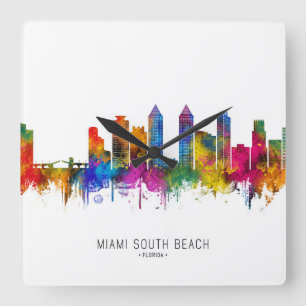 Horloge Carrée Coucher de soleil sur Miami South Beach Floride