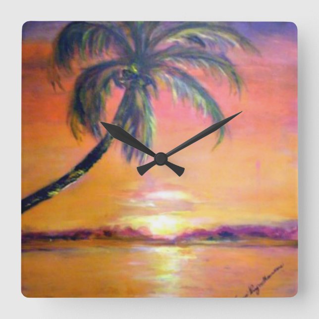 Horloge Carrée Coucher de soleil tropical (Recto)