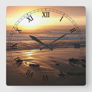Horloge Carrée "Coucher du soleil de plage chez Yachats, Orégon"