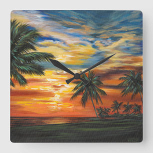Horloge Carrée Coucher du soleil tropical renversant