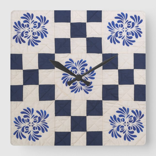 Horloge Carrée Couette bleue et blanche (Recto)