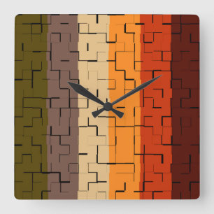 Horloge Carrée Couleur d'automne Abstraites bandes