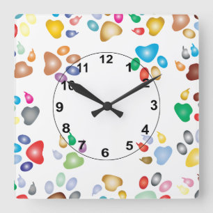 Horloge Carrée Couleur en pastel Pawprints
