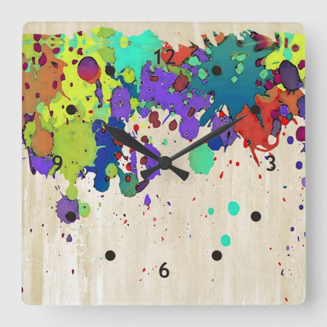 Horloge Carrée COULEUR FUNNY SPLASH I + vos idées (Recto)