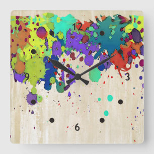 Horloge Carrée COULEUR FUNNY SPLASH I + vos idées