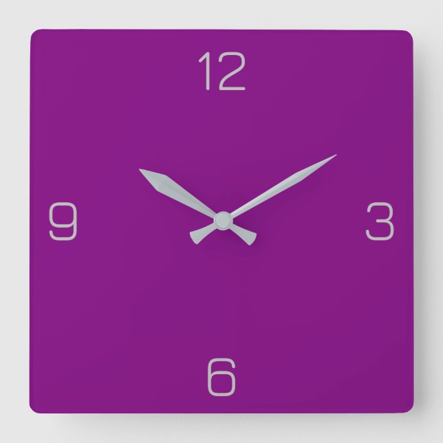 Horloge Carrée Couleur pourpre 800080 - Ajouter une option de nom (Recto)