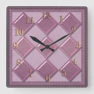 Horloge Carrée Couleur violette 3D en tuile de verre