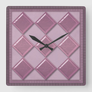 Horloge Carrée Couleur violette 3D en verre