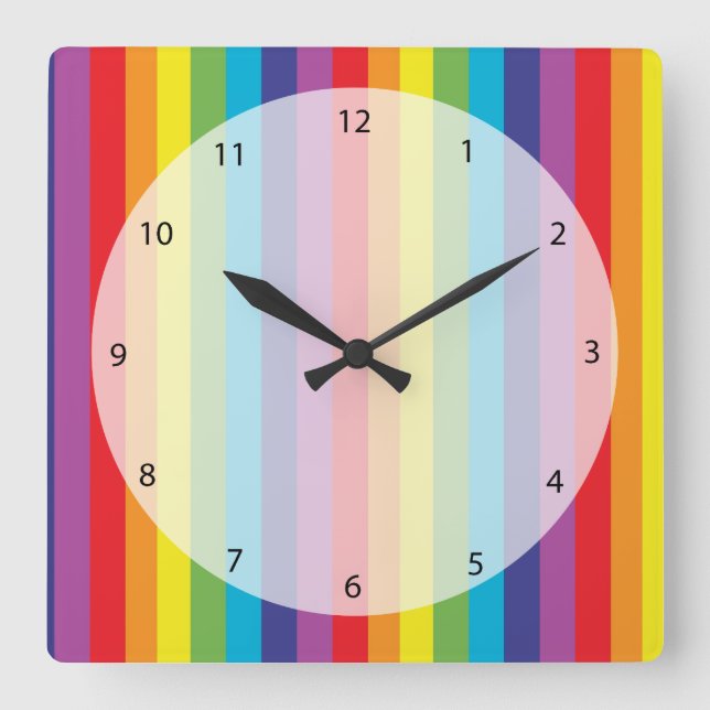 Horloge Carrée Couleurs arc-en-ciel (Recto)