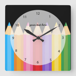 Horloge Carrée couleurs crayon * choisissez votre couleur arrière