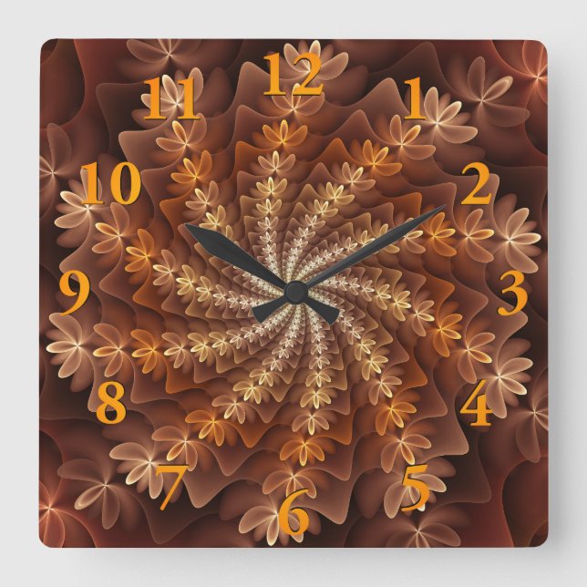 Horloge Carrée Couleurs D'Automne Chaudes, Art Fractal Abstrait M (Recto)