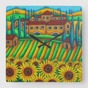 Horloge Carrée Couleurs de l'horloge murale Carré toscane, Lisa 