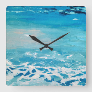 Horloge Carrée Couleurs d'eau peintes