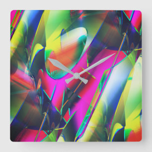 Horloge Carrée Couleurs extravagantes de formes abstraites et voy