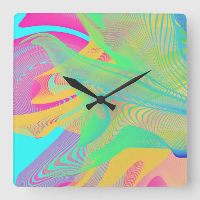 Horloge Carrée COULEURS FLUO - Art Fractal - (Recto)