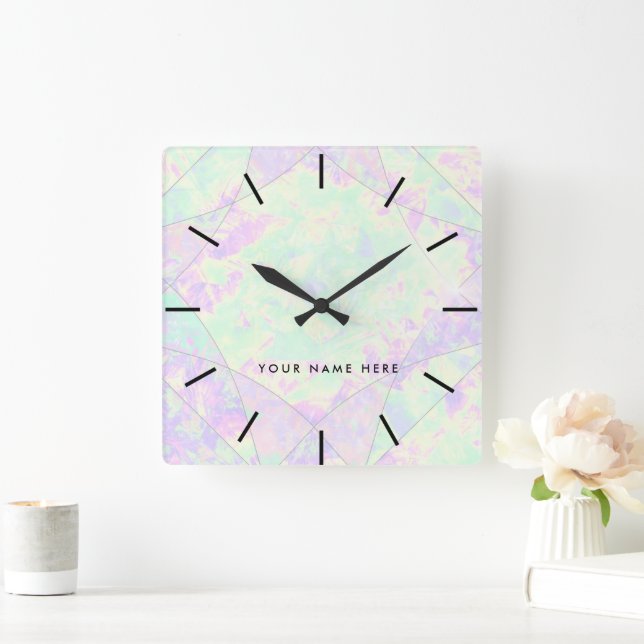 Horloge Carrée Couleurs néon Gemstone Opal Texture (Maison)