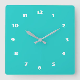 Horloge Carrée Couleurs personnalisées Numéros Police Turquoise
