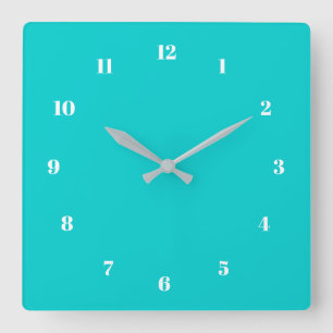 Horloge Carrée Couleurs personnalisées Numéros Police Turquoise H