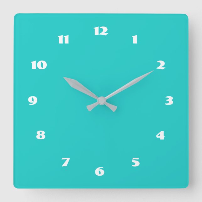 Horloge Carrée Couleurs personnalisées Numéros Police Turquoise p (Recto)