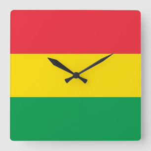 Horloge Carrée Couleurs Rasta Vert Jaune Rouge Grilles Motif Drap