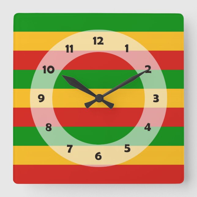 Horloge Carrée COULEURS RASTAFARI + vos idées (Recto)