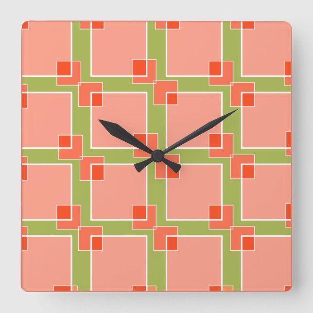 Horloge Carrée Couleurs rose pêche dans Olive  (Recto)