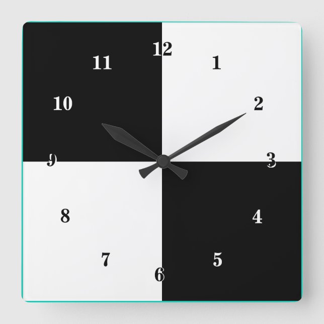 Horloge Carrée Couleurs uniques en noir et blanc - personnalisabl (Recto)